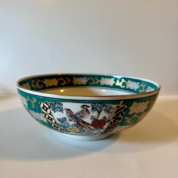Gold Imari Hand Decorated Porcelain 24k Dragon Centerpiece Bowl Japan Green - Picture 3 of 7